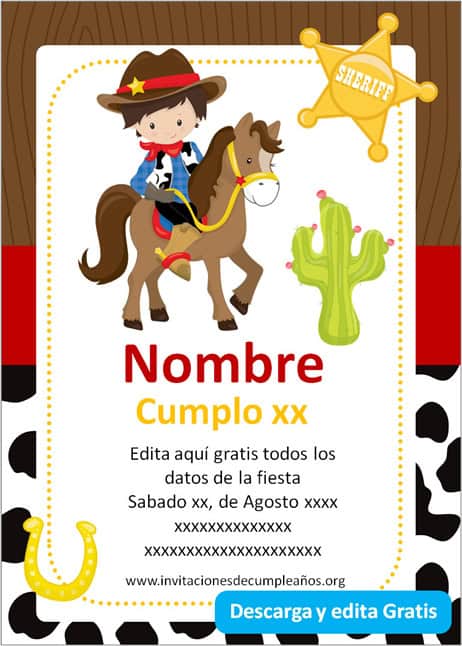 Invitaciones de Vaqueros Cowboy para editar de Cumpleaños cumpleaños